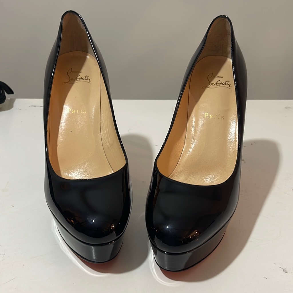 Christian Louboutin Dirditta Patent Platform Red Sole Pump In Black
